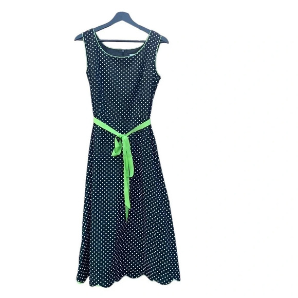 Coldwater Creek Dresses & Skirts - Coldwater Creek Dress Womens Size P10 Sleeveless Long Black White Dot green belt